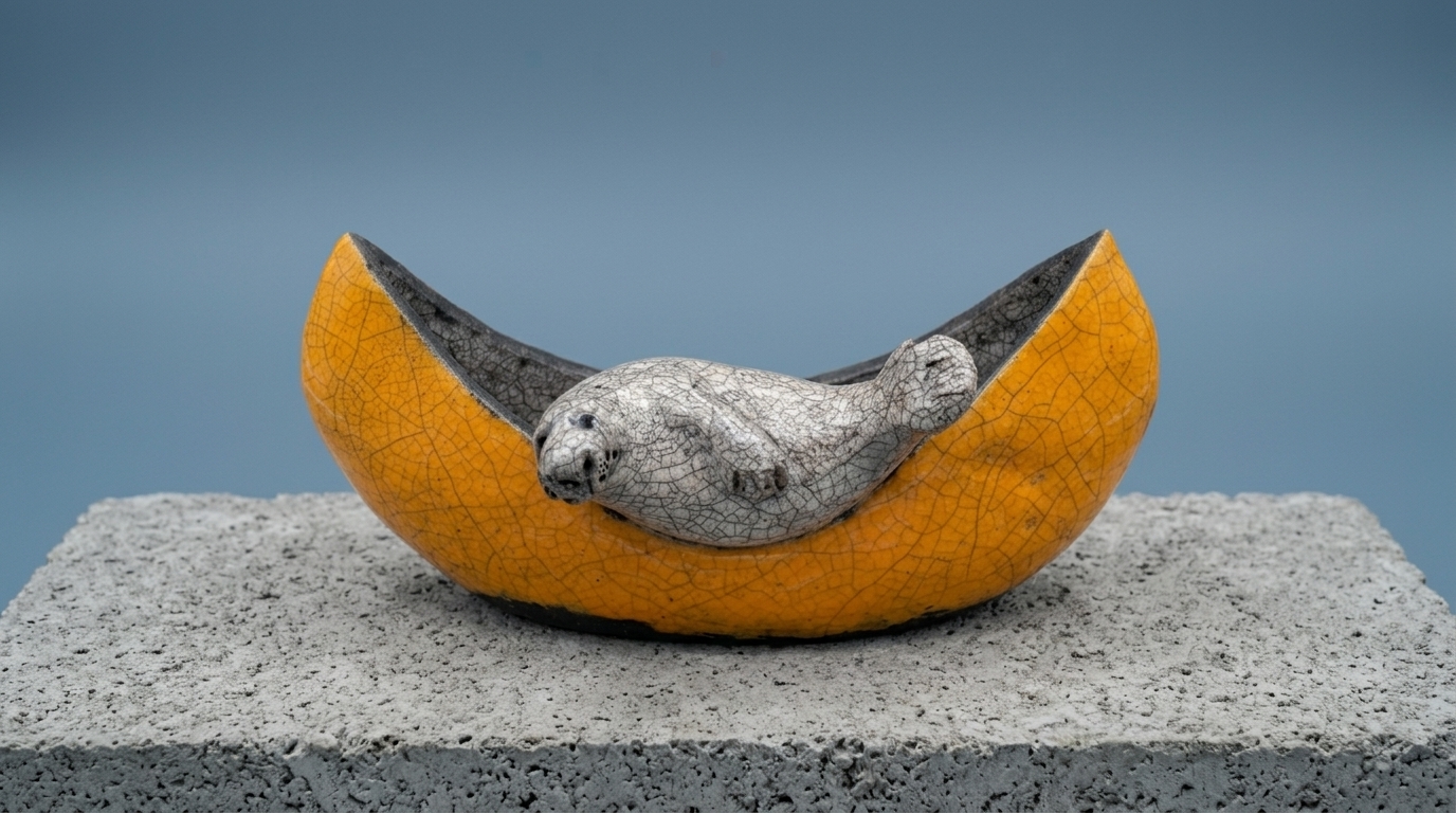 Foczucha w żółtej gondoli.Kilka wzorów. dł. 17 cm - wys. 7 cm